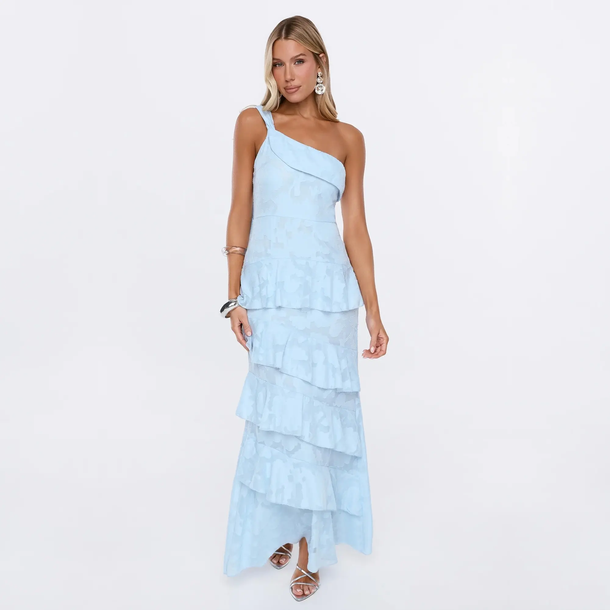 Hello Molly Pretty Promises One Shoulder   Frill  Maxi Dress Blue Formal Dress
