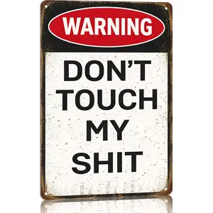 Custom 12x8 in Vintage Metal Plaque - Funny "Don't Touch My Stuff" Warning Sign, Adult Novelty Art Deco Door Hanging, Men's Stuff Room Decor, Ideal Gift