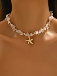 Boho Crystal Star Pendant Necklace, Creative Design Women Party Vacation Jewelry, Unique Style Statement Accessory