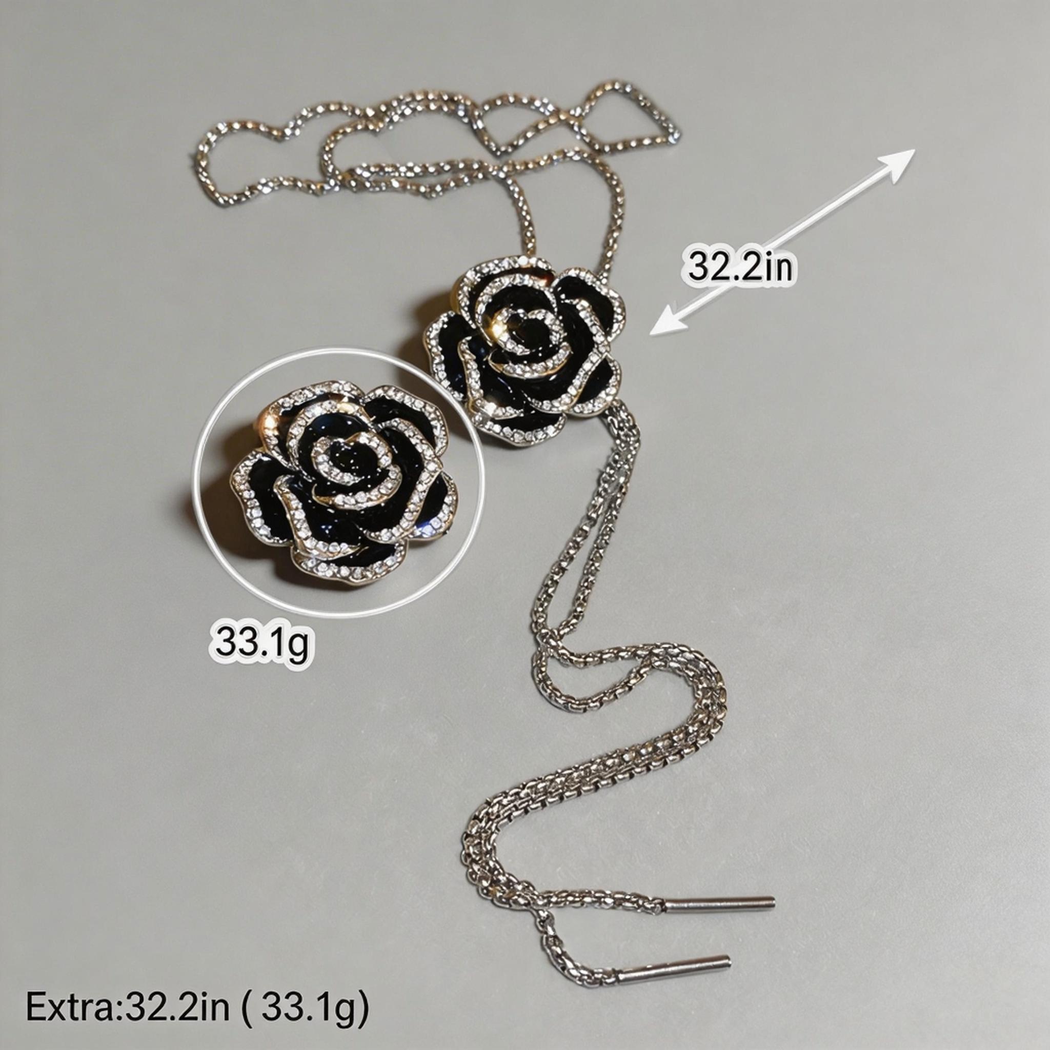 Sensitive Skin-Safe Black Rose Necklace, Adjustable Chain, a Surprise Gift for Anniversary/Prom Hypoallergenic Luxury Rose Necklace & Brooch, Sparkling CZ, a Precious Gift for Her Sensitive Skin
