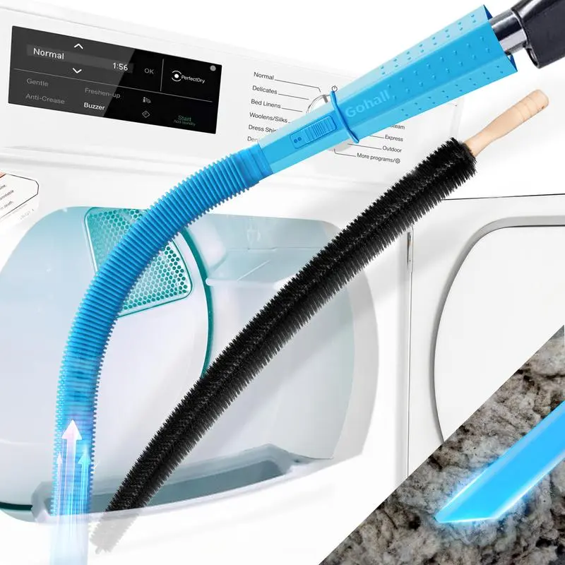 2 Pieces Dryer Vent Cleaner Kit, Dryer Lint Vacuum Attachment and Flexible Dryer Lint Brush, Dryer Vent Vacuum Hose Attachment,Blue