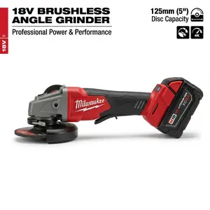 Milwaukee 18V Brushless 125mm Angle Grinder Kit With M18 XC6.0 Battery and Charger for Metal Fabrication and Industrial Grinding Featuring M14 Spindle 8500RPM Variable Speed Control 33mm Cut Depth and 1.55kg Lightweight Design