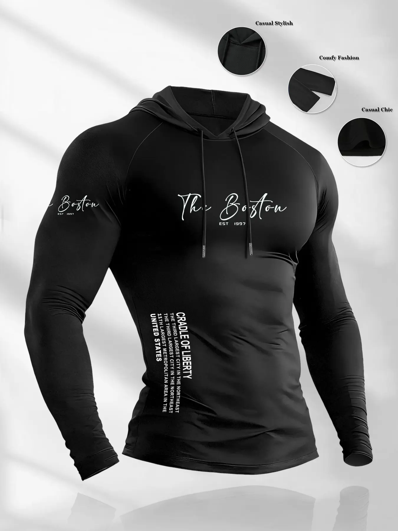 Men's Casual Long Sleeve Hooded T-Shirt, Animal Pattern Print, Comfortable Elastic Fabric, Athletic Style Activewear, Athletic Hoodies, Perfect for Daily Wear, Outdoor Sports, Fitness, Animal Pattern Sportswear, Casual Sports Top