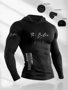 Men's Casual Long Sleeve Hooded T-Shirt, Animal Pattern Print, Comfortable Elastic Fabric, Athletic Style Activewear, Athletic Hoodies, Perfect for Daily Wear, Outdoor Sports, Fitness, Animal Pattern Sportswear, Casual Sports Top