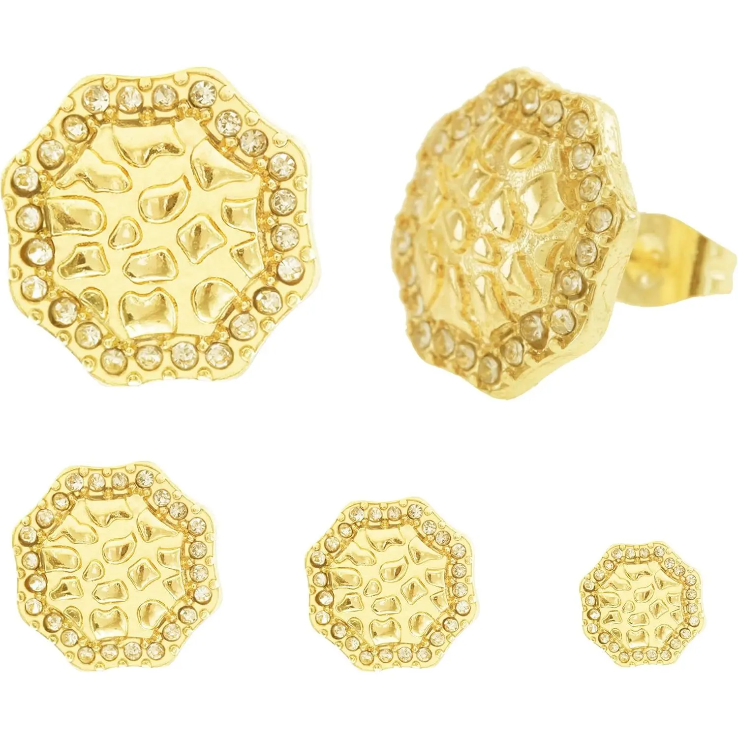Cubic Zirconia Stud Earrings,  Nugget Earrings for Men, Cookie Nugget Earring, -Plated Stud, 14K -Plated Round Rough Textured Studs Earring for Women and Unisex