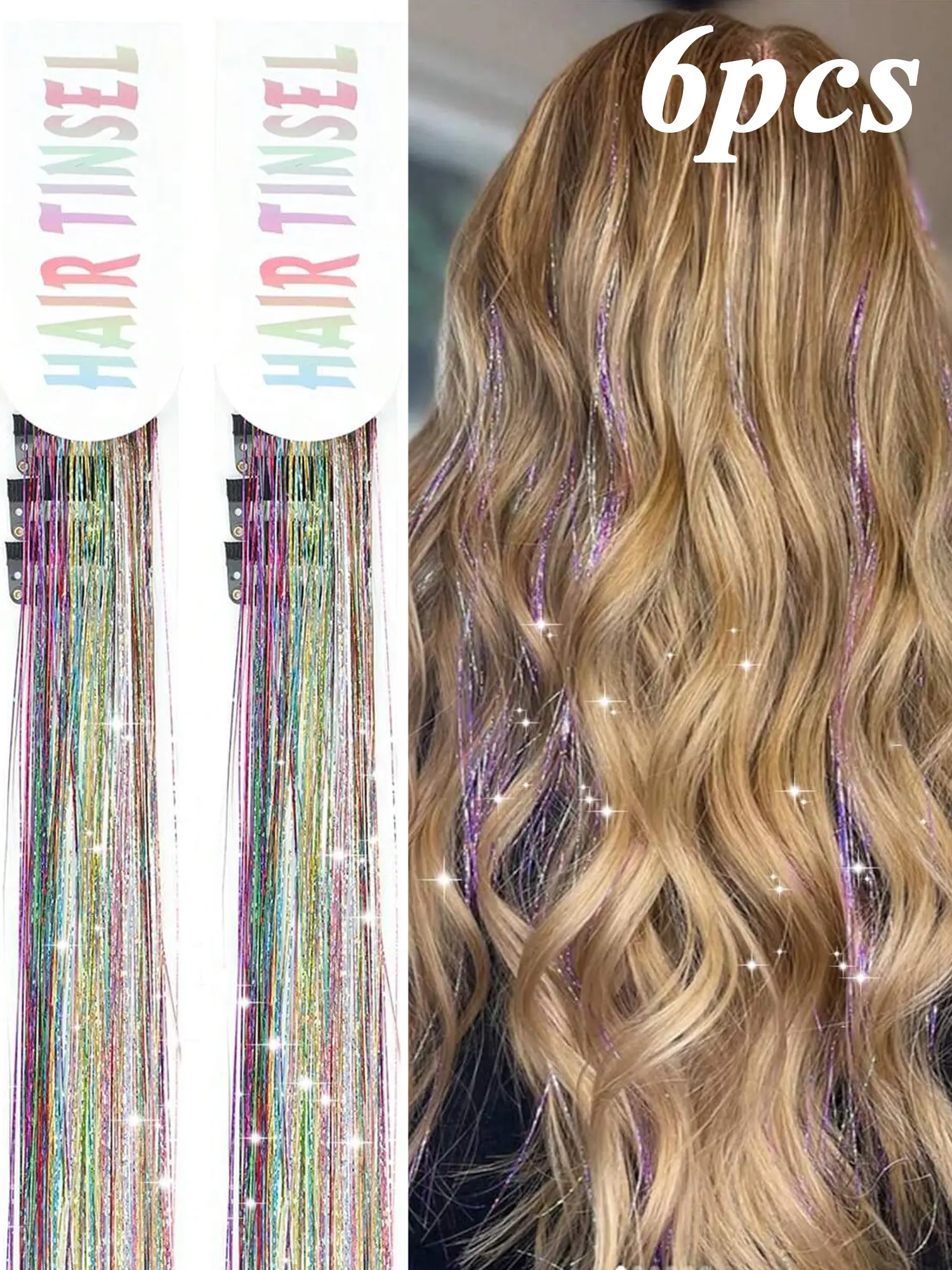 Clip-On Hair Tinsel Extensions Kit, 20 Inch Colorful Glitter Fairy Strands, Sparkling Shiny Hair Accessories for Women, Girls & Kids, Hair Enhancement