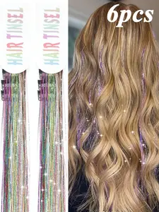 Clip-On Hair Tinsel Extensions Kit, 20 Inch Colorful Glitter Fairy Strands, Sparkling Shiny Hair Accessories for Women, Girls & Kids