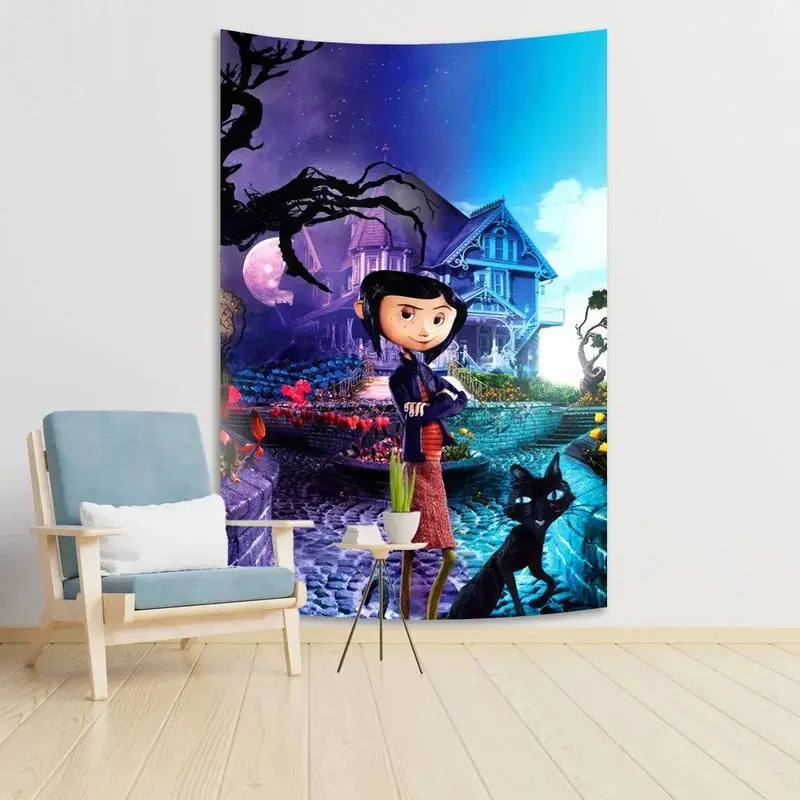 Anime Coraline Home Furnishings Bedroom Wall Tapestry Photography Background Children Birthday Party Banner Poster Gift