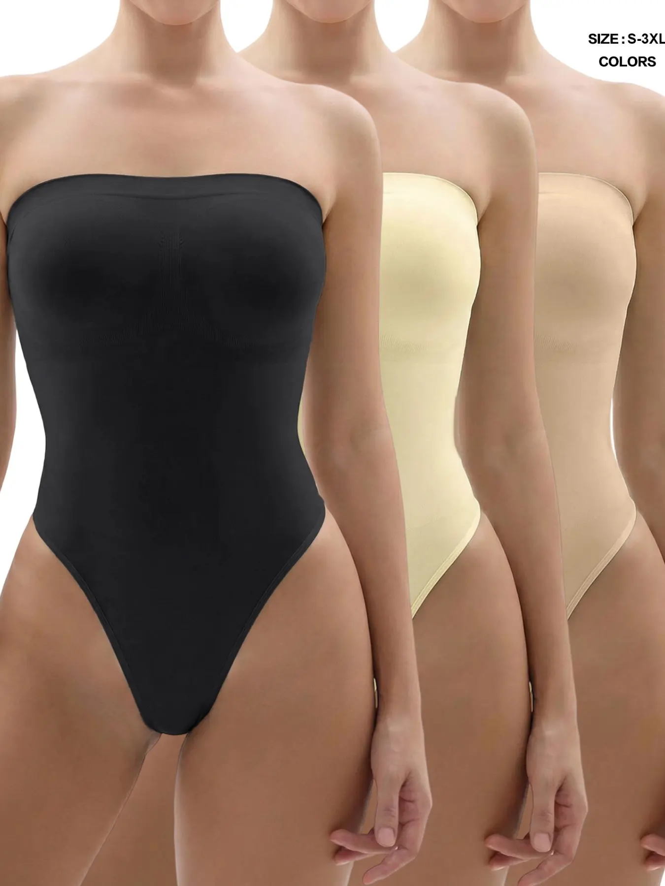 Strapless Smooth Seamless Soft Shapewear Underwear Bodysuit for Women Basic Essential - Thong Bodysuit Tummy Control Tube Top Body Suits with Removable Strap