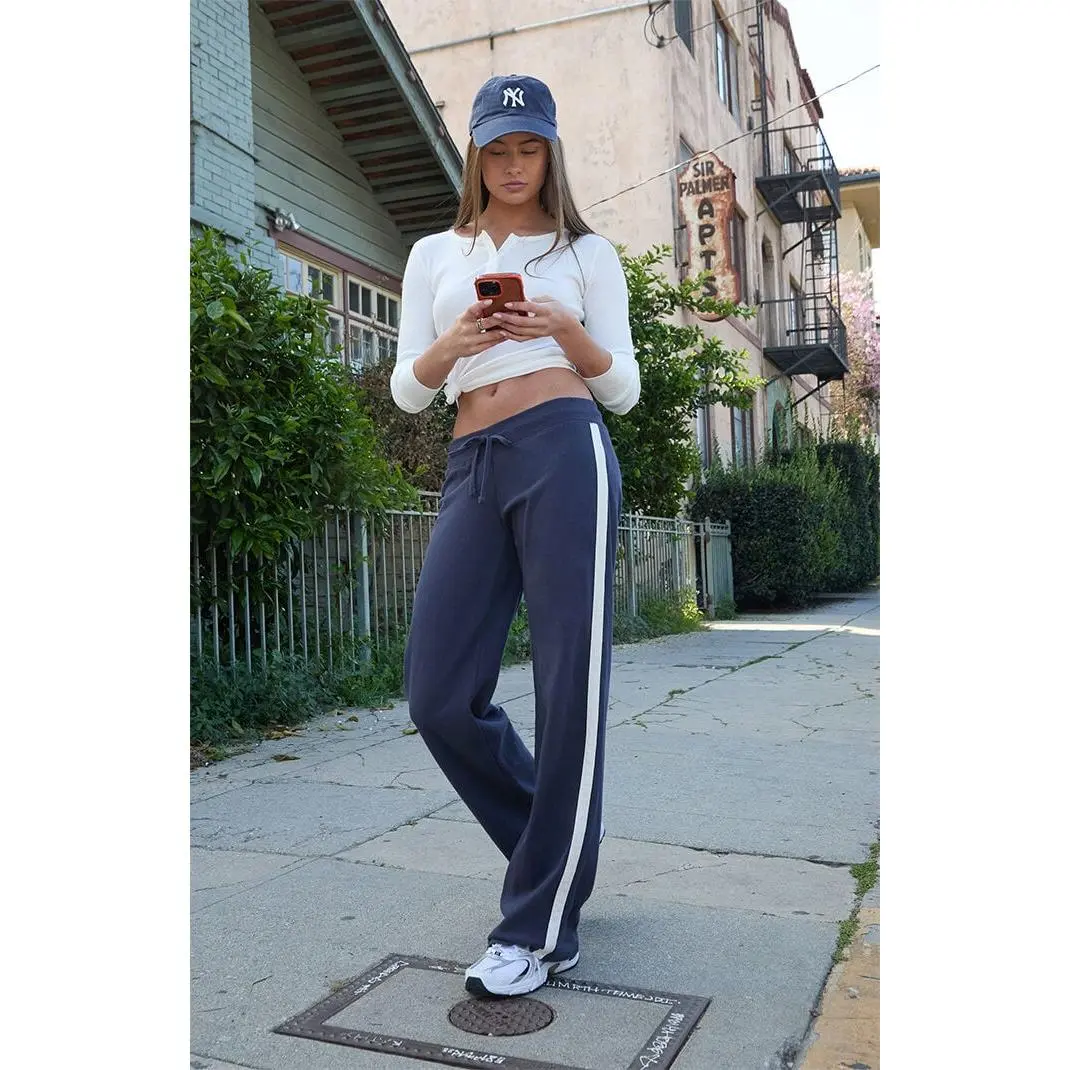 John Galt Women's Blue Hilary Side Stripe Yoga Baggy Sweatpants
