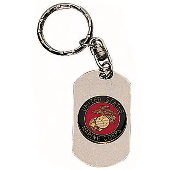 Silver USMC Key Ring, Marine Corps Dog Tag Key Chain with Globe and Anchor Emblem