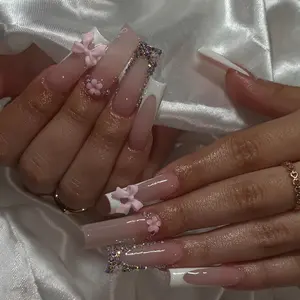 24pcs Long Square Press-On Nails, Glitter Print Colorblock Nail Art Design, Daily Wear Fake Nails, Includes Jelly Glue and File, Diy Nail Kit
