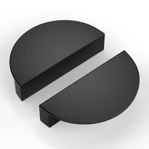 goldenwarm 6 Pack Drawer Pulls Black Cabinet Pulls Circle Drawer Pulls Finger Edge Pulls 2-1/2 Inch(64mm) Hole Center Half Moon