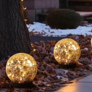 Solar Globe Lights Outdoor Waterproof-Solar Balls-Solar Garden Lights-Solar Orbs for Outside Cracked Glass Ball for Lawn Patio Yard Backyard Decorations