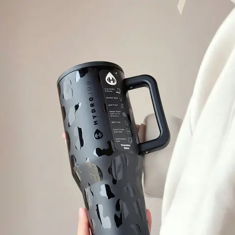 HydroJug Traveler ”Black leopard print“40oz Stainless Water Bottles ! A portable, insulated tumbler complete with a straw, featuring a leak-proof design and a non-slip rubber base. An ideal choice for dates, school, sports, travel, and outdoor . Steel