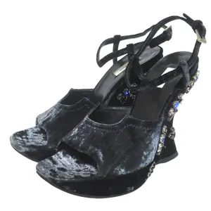 Pre-owned PRADA Velvet Small Leather Goods Wedge Sandals