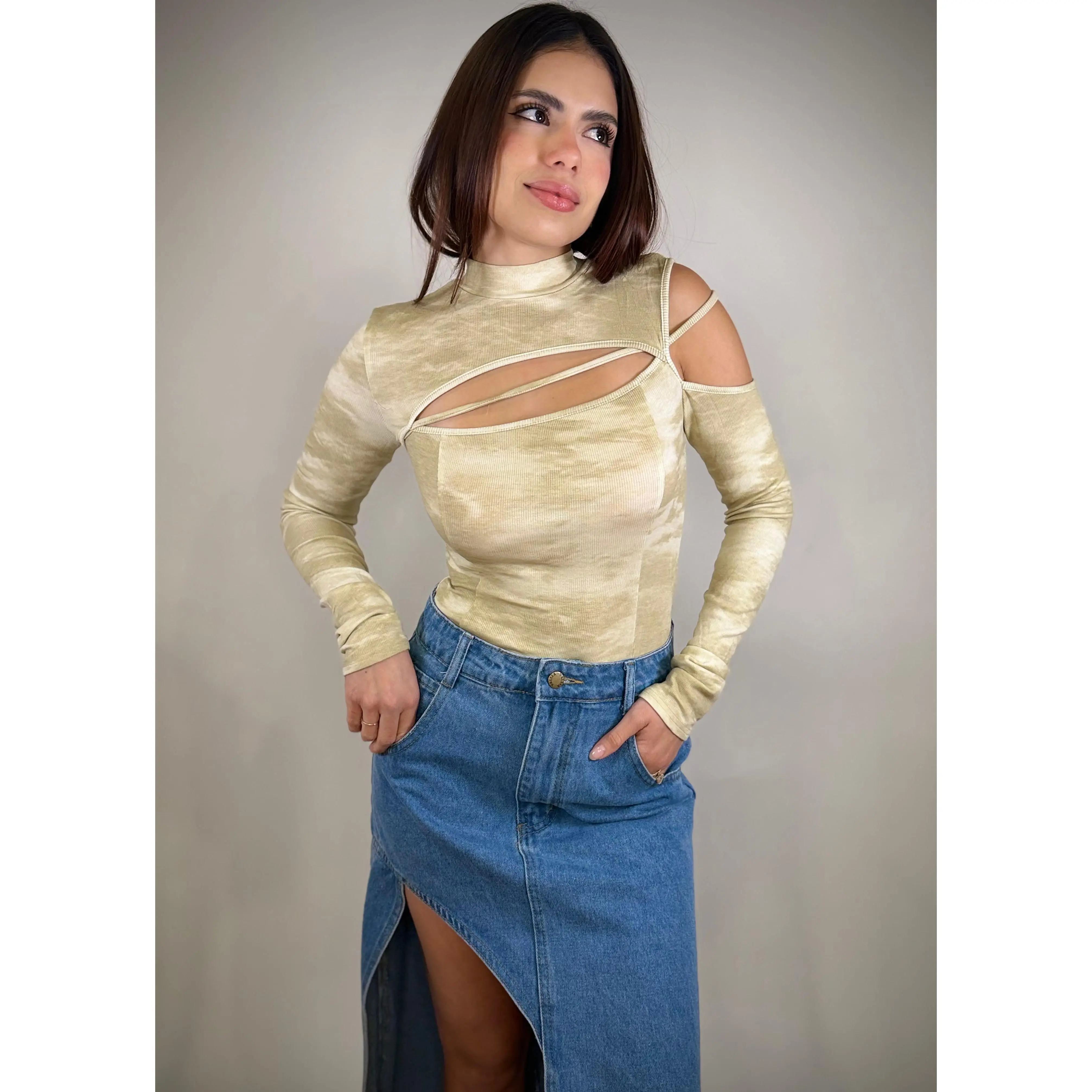 Taupe Marble Cut Out Bodysuit