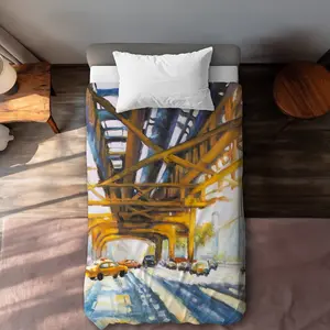 Begin Home Decor C1DCTXLW3B5BGH Traffic Under the Bridge Yellow Livingroom Twin Size Extra Long Duvet Cover - Home Decor
