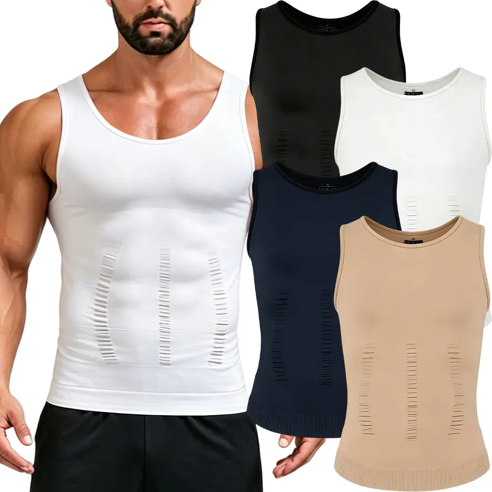 Men's Seamless Firm Compression Tank Top - Natural, Smooth Menswear Sleeveless Tummy Control Undershirt, Can Shape Shapewear Tops for Body Shaping and Gynecomastia