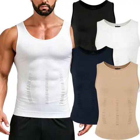 Men's Firm Compression Undershirt for Body Contouring, Seamless Hugging Fit Athletic Top for Activewear & Sportswear, Hugging Fit Shapewear Tops, Men's Tanks & Undershirts, Tank Top Athletic Style Activewear Workout Style Fashion