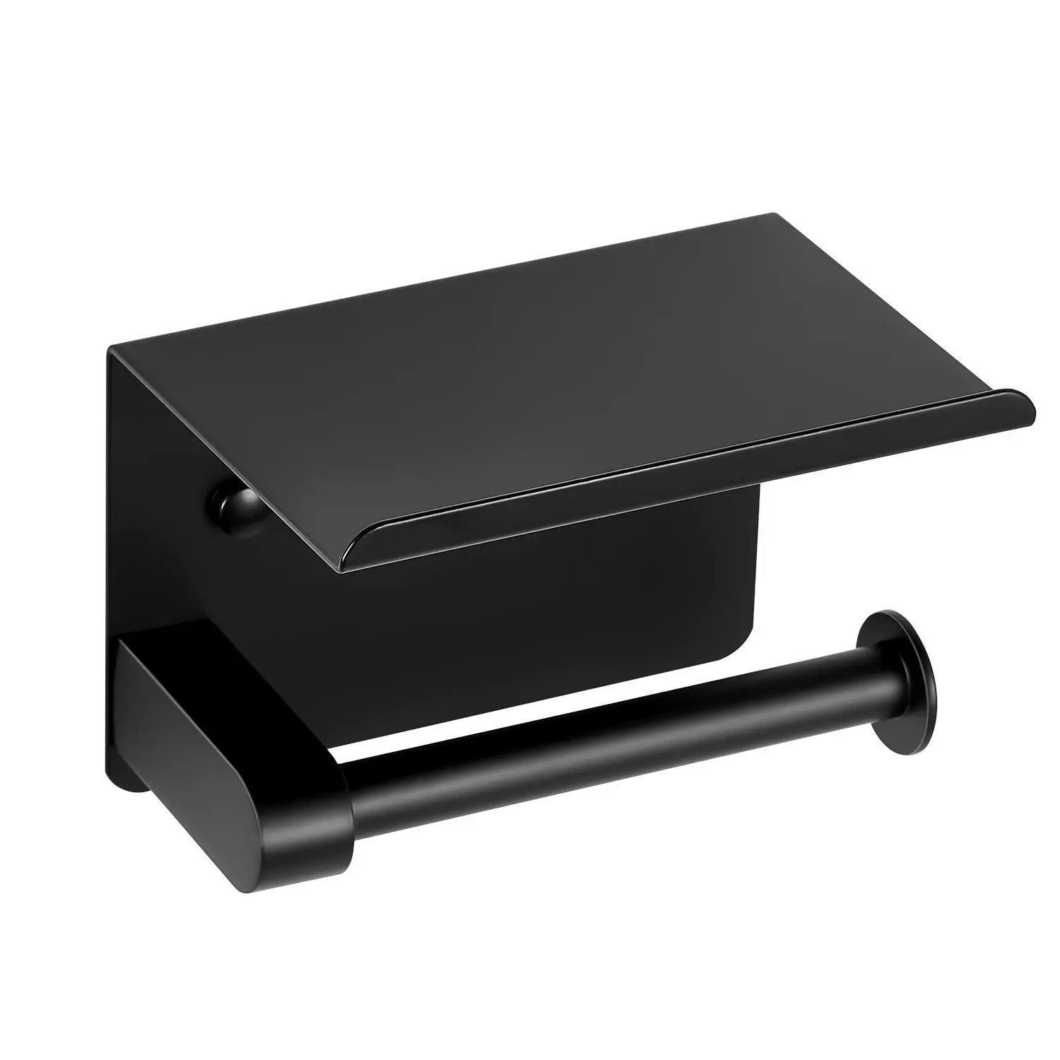 【SummerFinds】VEVOR Heavy Duty Stainless Steel Tissue Holder with Shelf, Rustproof Toilet Paper Organizer, Fits Mega Rolls, Wall-Mounted with Screw & Adhesive Double-Sided Tape Installation, Matte Black Bathroom Necessities