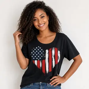 Patriotic Shirt American Flag Tee Women Vintage Distressed Heart Graphic Country Concert Relaxed Fit Trendy Summer Top