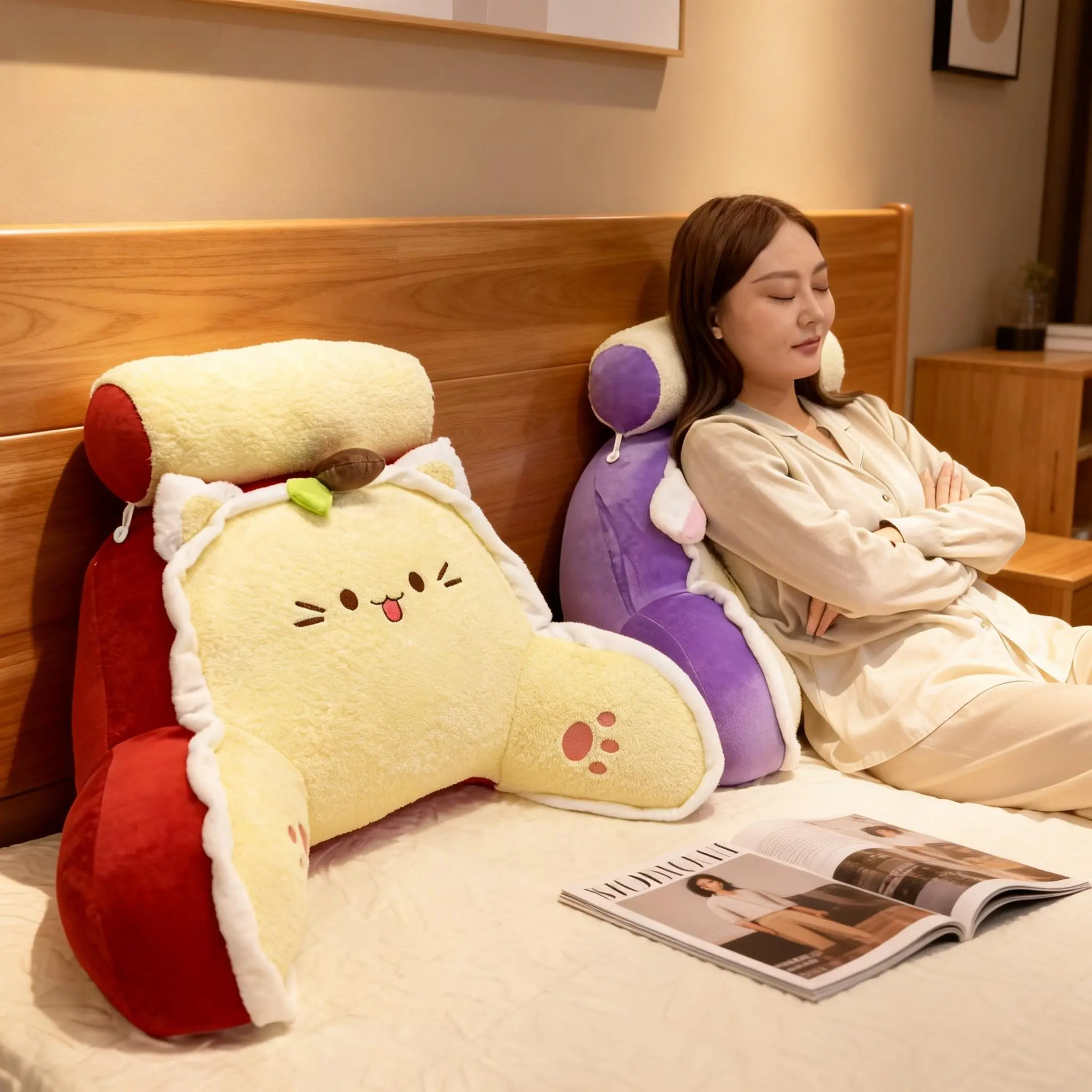 The cutest bed rest pillow ever! Soft plush kawaii pillow with neck and back support for all your lazy days