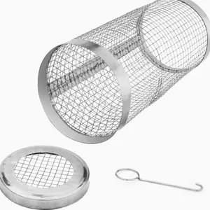 Stainless Steel BBQ Grill Basket, Portable Rotating Grill Rack, 304 Stainless Steel, Suitable for Gas, Electric, Charcoal, Includes Hook and Fork