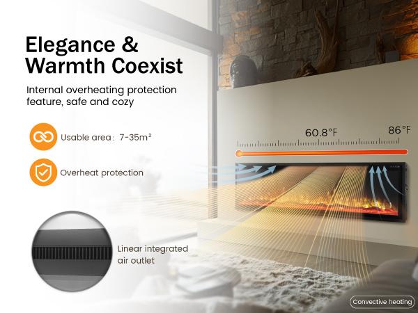 72" Electric Fireplace, Wall Mounted with Remote Control, 750W/1500W Timer, Crystal, Fake Charcoal & Firewood Bed[live]