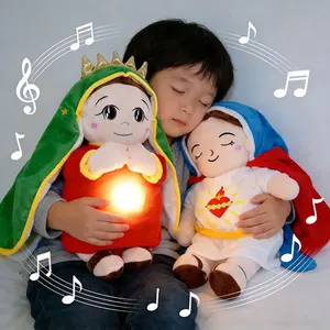 Breathing Jesus Virgin Mary  Music Soothing With Light Plush Toy Doll Jesus Plush Toys Comforting Jesus Heart Toy Easter Gifts