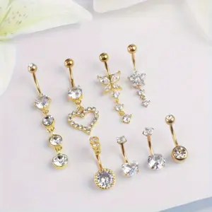 8 pcs Women Belly Button Rings stainless steel piercing navel buckle Surgical Steel Cute Navel Ring Dangle Navel Piercing Jewelry for Beach Festival Daily Beauty & Personal Care