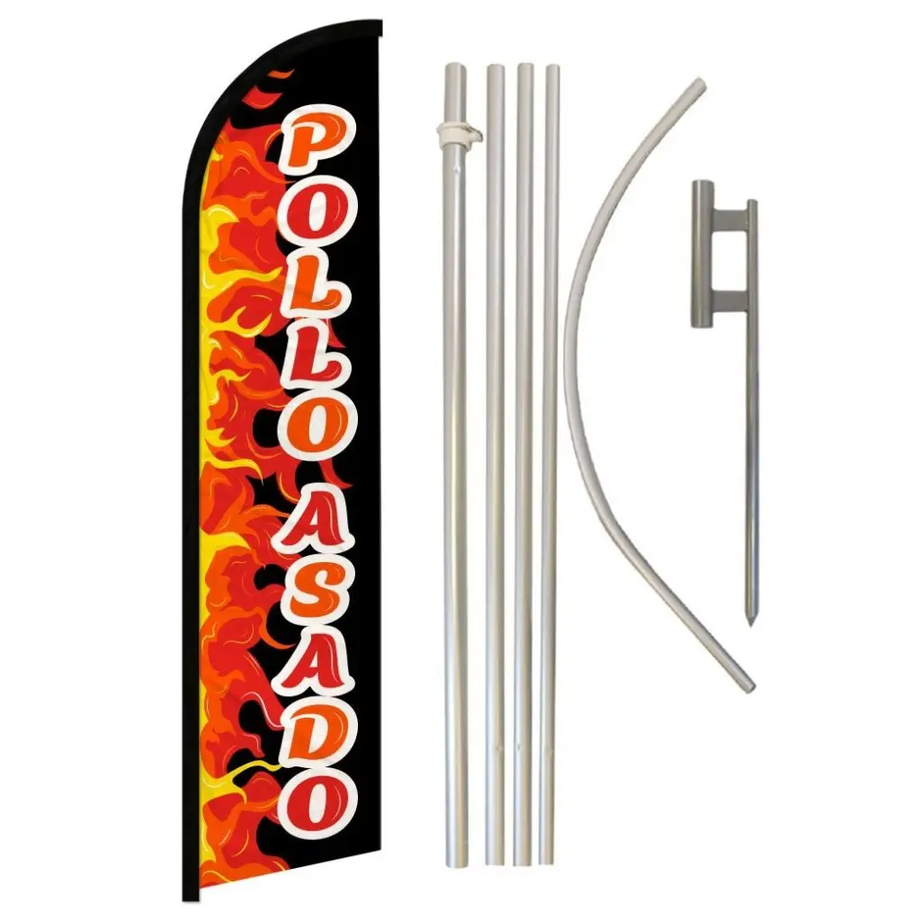 Pollo Asado Windless Banner Flag & Pole Kit, Outdoor Banners, Yard Sign Banner