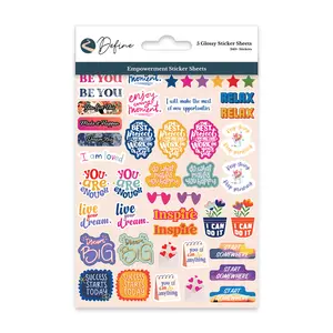 Define Empowerment Sticker Sheets - 5 Glossy Sheets with 240+ Inspirational & Motivational Stickers for Planners & Journals