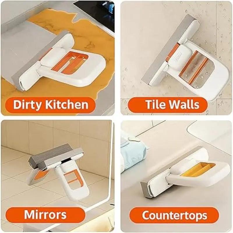 Mini Mop Upgrade Portable Self-Squeezing Mop for Small Spaces Wet & Dry Use Orange with Sponge for Bathroom Kitchens & Desktop Glass Can Stand or Hang Lightweight and Compact