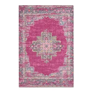 Pink Vintage Medallion Area Rug | Boho Floral Persian Accent Rug