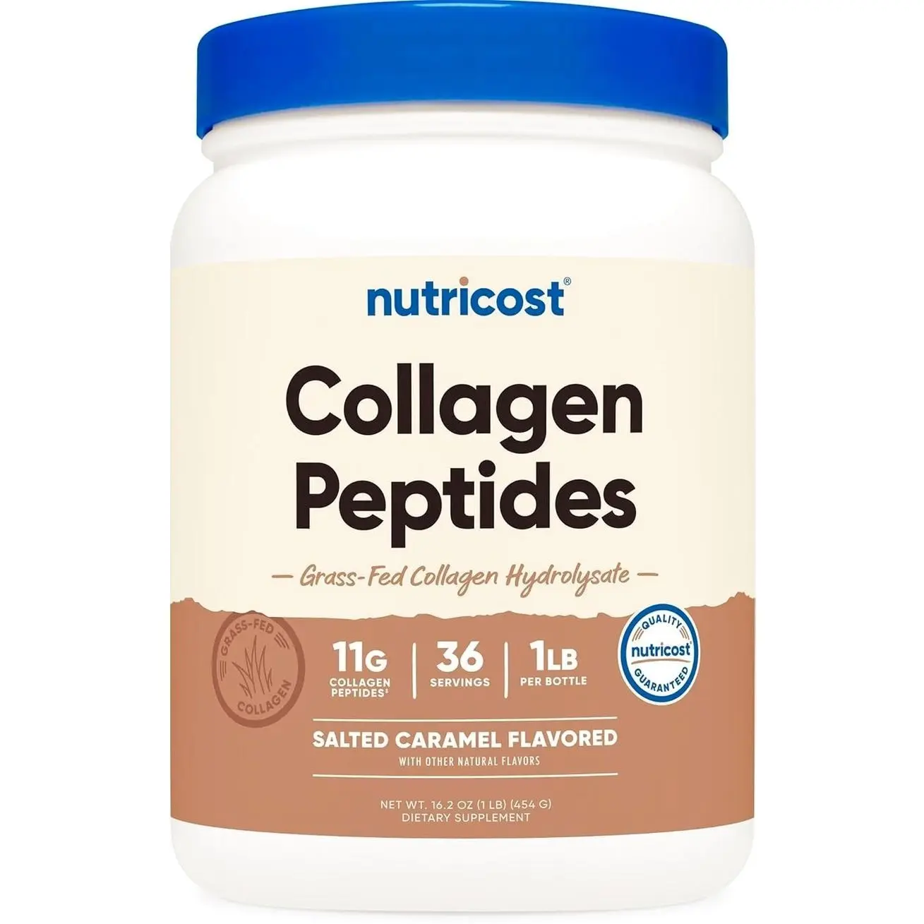 Nutricost Collagen Peptides Powder, 1LB (454G) Salted Caramel Flavor - Grass-Fed Bovine Collagen Hydrolysate Supplement for Health, Beauty & Nutrition Support