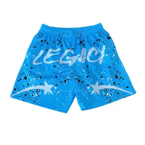 Blue splatter paint mesh shorts