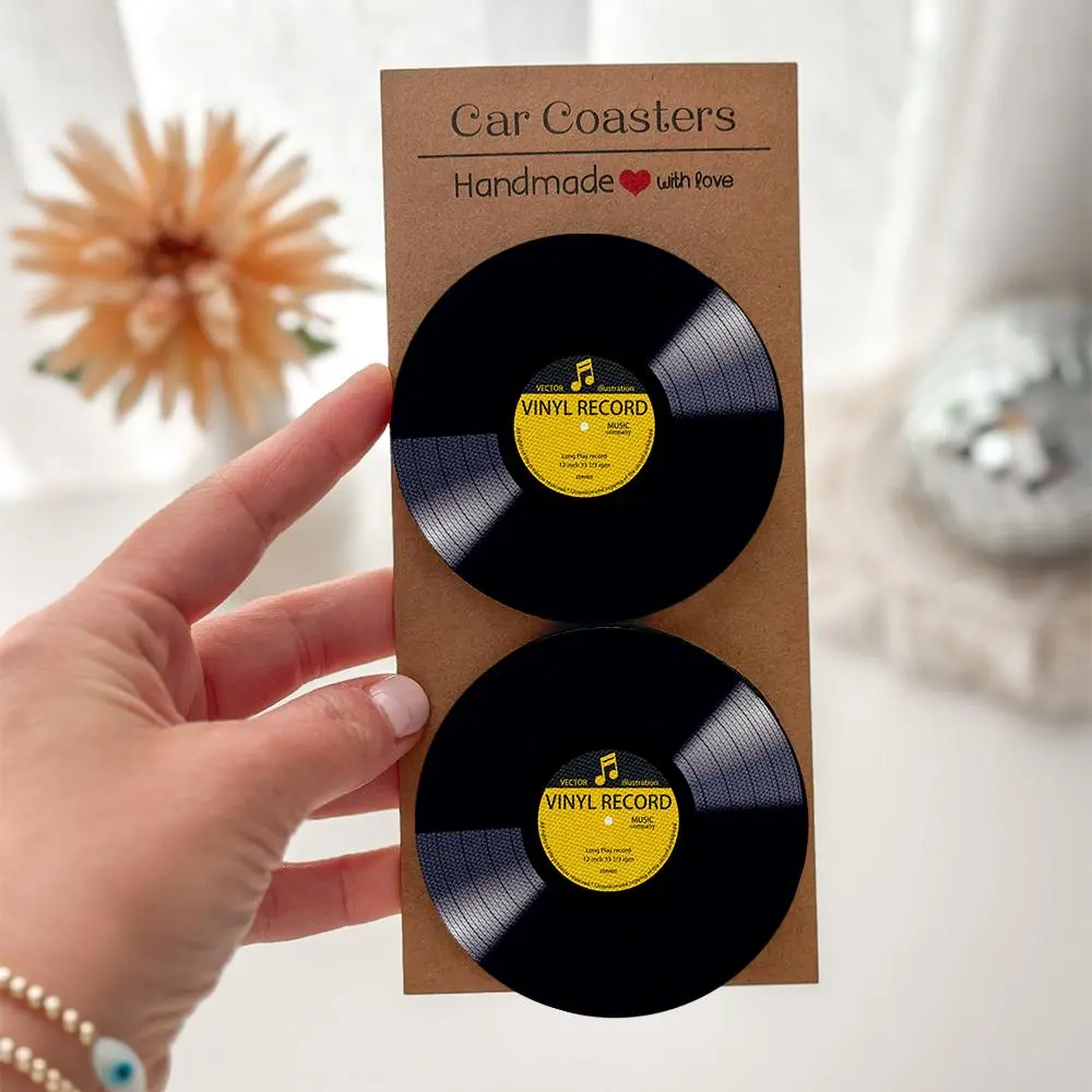 Record Pattern Car Coasters, High-Quality Car Interior Accessories, Car Interior Decorative, Interior Decoration, Car Decorations, Automotive Decoration, Perfect Gift for All Drivers, Durable and Stylish Design