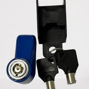 Brake Disk Lock with Blue Housing and Secure Key System for Enhanced Vehicle Security