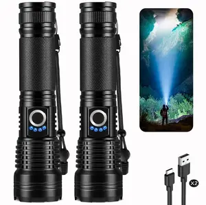 Rechargeable high-lumen flashlights, 2-pack, equipped with ultra-bright 9000-lumen LED lighting and 5 adjustable light modes. High-power handheld flashlights, ideal for household use, camping, outdoor activities and daily emergency scenarios.