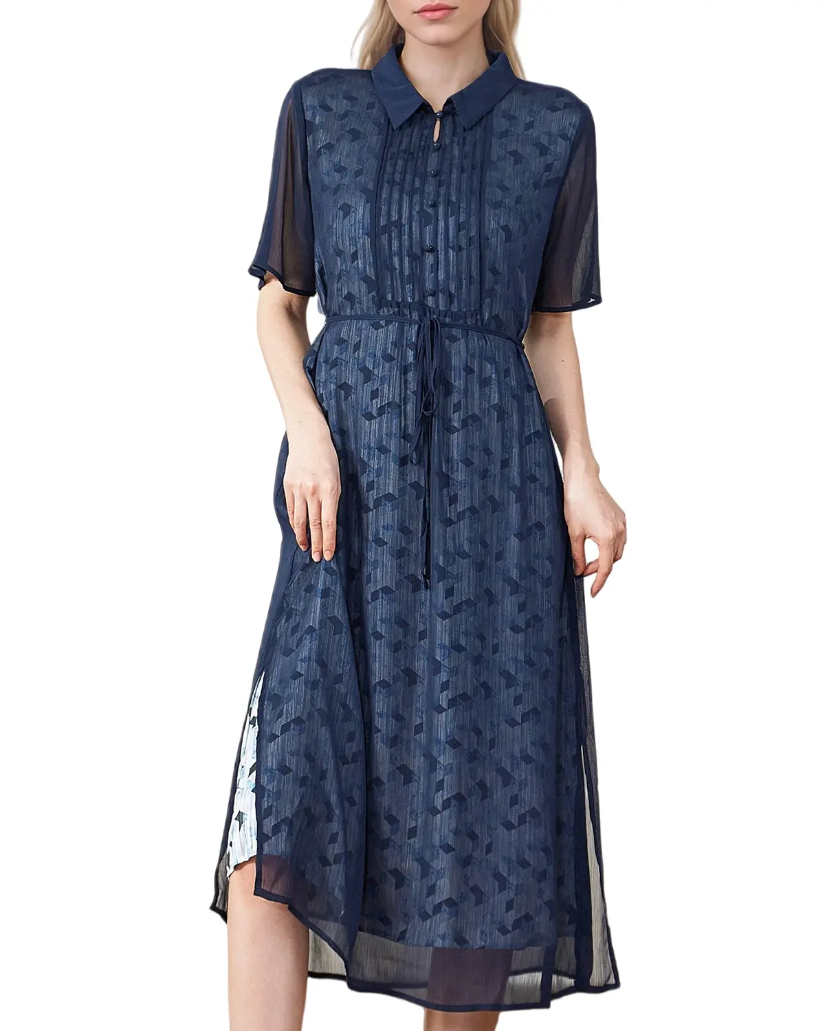 blue brown dress Fitted Rib-Knit Brown and Blue Sleeveless Stripped Dress main image 0