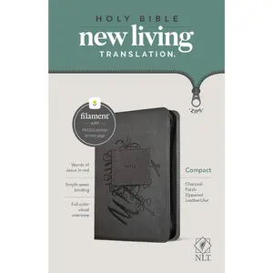 NLT Compact Zipper Bible, Filament Enabled (LeatherLike, Charcoal Patch, Red Letter)