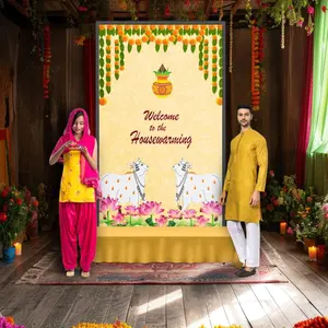 Decorative Indian Housewarming Cloth Backdrop | 5x8 ft Elegant Festive Wall Art for Pooja, Weddings, Diwali | Timeless Cultural Gift