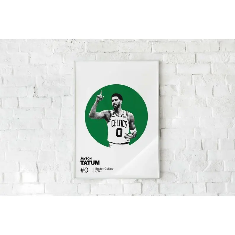 Jayson Tatum Poster: NBA Art for Basketball fans - Mid-Century Modern Office and Bedroom Wall Decor in Helvetica, printable, Boston Celtics