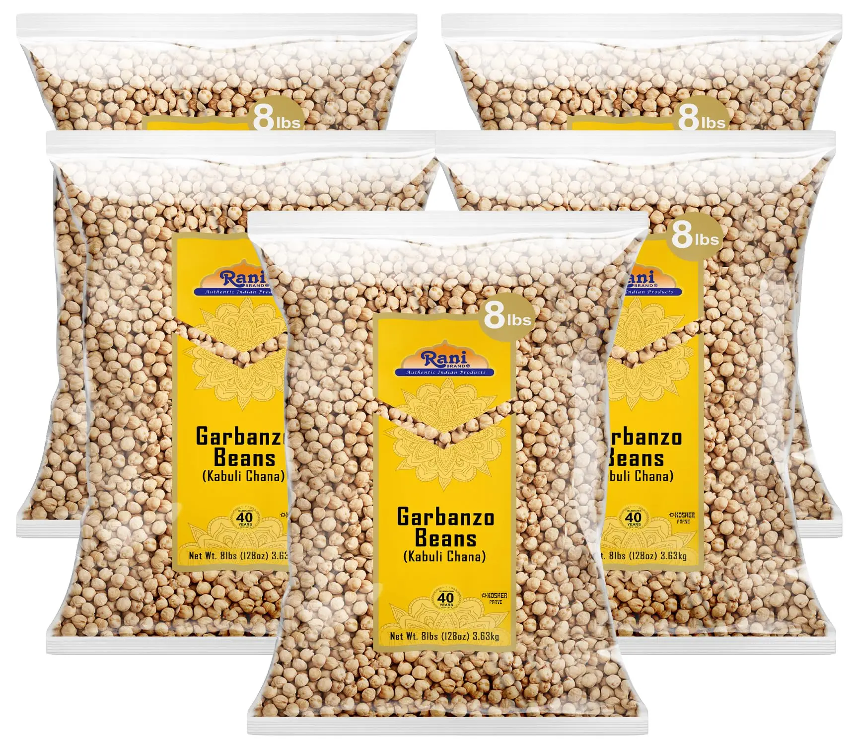 Rani Garbanzo Beans (Kabuli Chana) 8lbs ~ Pack of 5 ~ (40lbs Total!) All Natural | Vegan | Gluten Friendly | NON-GMO | Kosher | Indian Origin
