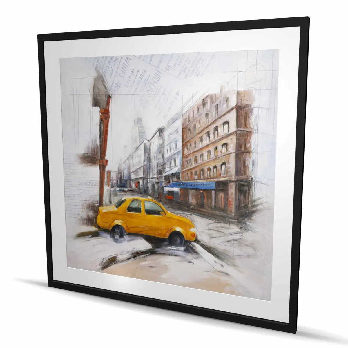 Begin Home Decor C1FM48487K2QKG 48 x 48 in. Taxi in the Street Sketch - Yellow Livingroom Framed Print Wall Art
