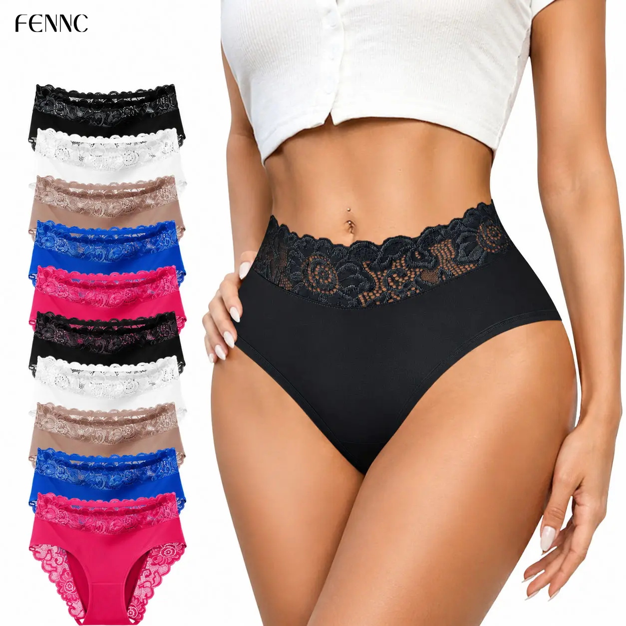 Women's 4/5/10-Piece Mid-Waist Lace Patchwork Seamless Panty Set - 5 Mix Colors, High Elasticity, Hip-Lifting, Breathable Fabric, Aesthetics, Elegant Lingerie, S-XXL Basic Fit Underwear