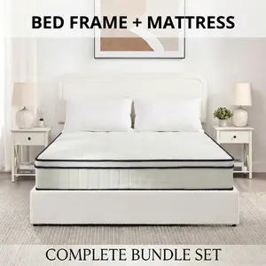 Queen Storage Drawers Storage Bed Frame with Mattress Optional Ivory Boucle Upholstered Platform Bed with Curved Tufted Headboard  Modern Luxury Bed, Silent &No Box Spring Required,  Easy Assembly,Cama doble grande opcional con colchón