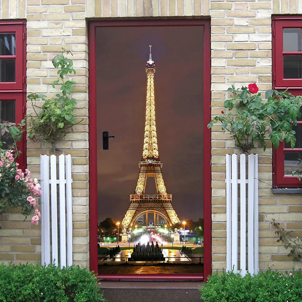 2pcs Paris Eiffel Tower Night View Wall Sticker Removable Self Adhesive Wallpaper Living Room Bedroom Decoration Modern Minimalist Style Mural Art Home Background Wall Sticker 198172 Collage Self-Adhesi Decorative Sticker