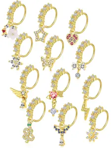12Pcs Nose Ring Hoop Cartilage Earring Cute Leaf Star CZ Butterfly Paved Nose Piercing Jewelry for Women men Silver Gold Plated 20G